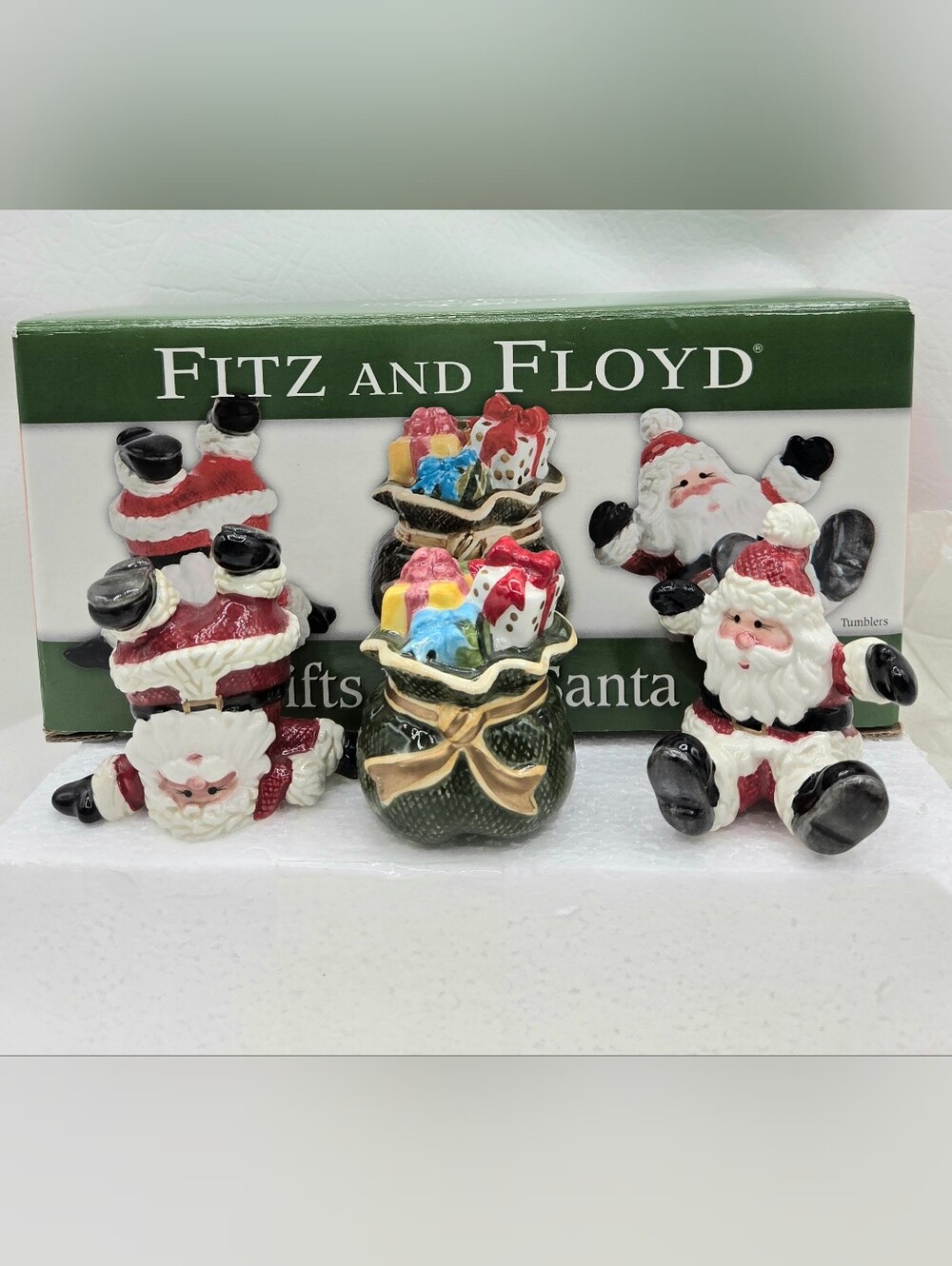Fitz And Floyd Gifts From Santa Set Of 3 Hand Painted Tumblers Figurine 2005 IOB